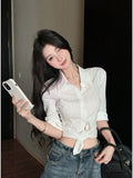 Old Money Style White Sleeve Shirt Woman Loose 2026 Spring And Summer Shirt Repair Body To Close The Waist Solid Color Top