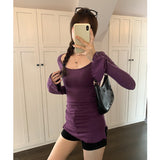 Korean Languid Sweet Curly-Sided Waist T-Shirt Woman 2025 New Horn Sleeves Unique Beautiful Little Top