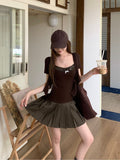 Spice Girl Style With Short-Sleeved Open-Sleeve Shawl Sling Vest Two Sets Of Women's Summer New Fashion Wear Top Tide
