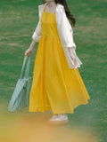 Yunnan Sanya Xinjiang Seaside Vacation Tourism Wearing Dopamine Beautiful Waist Yellow Sling Dress Woman Summer