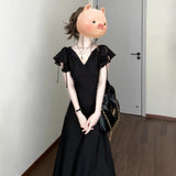 Hepburn French Black V-Neck Dress Women's Summer 2025 New High-End Temperament Gentle Dress