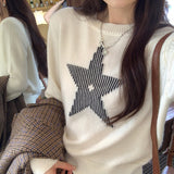 Commuter Lazy Five-Pointed Star Print Round Collar Collar Sweater Women Autumn New Loose Long-Sleeved Knitwear