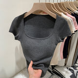 2026 Early Spring Temperament Explosion With Breast Pad Hottie Collar Shoulder Short-Sleeved T-Shirt New Summer