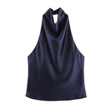 2025 Spring And Summer New Female Fashion Sexy Hot Babes Silk Shading Texture Hanging Neck Top 3203317