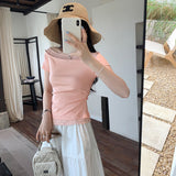 2026 Super Fire Age Bombed Street Unique Beautiful Shoulder Pink Short-Sleeved T-Shirt Summer New Dew Shoulder