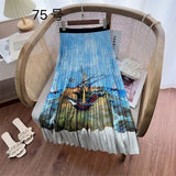 2025 New High-Rise Half-Dress Woman Tight Waist Ink Print Design Sense A-Character Skirt In The Long Folded Skirt