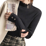 Half-High Collar Bottomed Bottomed Women's Autumn And Winter 2026 New Repair Knitted Tops With Lace-Side Burst Sweater