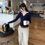 Clip-Colroned Light People Know Old Money Style Wearing A Sweater Long-Sleeved Knitted Bottom Shirt Women's Autumn And Winter Short Top