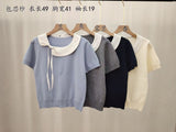 Korean Casual Fashion Doll-Necked Short-Sleeved T-Shirt Women 2026 Spring New Splicing Design Knitting Top