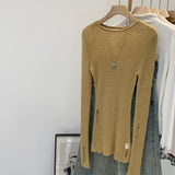 Commuting Pure Babes Hollow Wool Irregular Long-Sleeved Female Commuting Spring And Autumn New Thin Lazy Top
