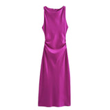 Spring 2025 New Fashion Round Collar Sleeveless Black Silk-Sense Silk-Sense Dress Women 8372090