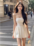 Sexy Babes Temperament Body White Sling Dress 2025 Summer New Golden Name A Word Skirt