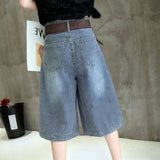 Broad-Legged Cowboy Trousers Women Seven-Point Trousers Summer Thin New Fashion Loose Thin Five-Point Trousers Casual Straight Tide