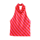 2025 Spring And Summer New Female Fashion Sexy Hot Babes Silk Shading Texture Hanging Neck Top 3203317