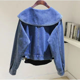 2026 Spring And Autumn Dress New Cowboy Coat Women's Short-Sleeve Single-R Roller Navy Loose Cardigan Jacket Long Sleeve Jacket Solid Color