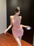 Holiday Style Solid Color High-End Hanging Neck Mesh Yarn Splicing Dress Women Summer Waist Sexy Hot Girl Ass Skirt