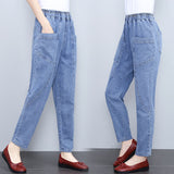 Spring And Autumn Mother Pants Trousers Large-Size Middle-Aged Women's Trousers Middle-Aged Autumn And Winter New High-Waisted Harlan Jeans Woman