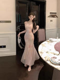 Pure Lust Breeze Broken Flower Net Yarn Sling Dress Femininity Summer Temperament Seaside Vacation Bag Hip Fishtail Long Skirt