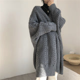 Autumn And Winter New External Wear Knitted Cardigan Retro Fashion Simple Thick Loose Mahjong Long Girl Sweater Coat Woman