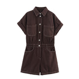 2025 Summer New Women's Wear Collar Short Sleeve Pocket Dress Denim Short Jumpsuit 4979036