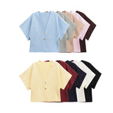 New Women's Clothing Temperament Short-Sleeved V-Neck Two-Grained Knitting Top 4192101