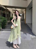 Summer New French Thin Small Fresh Dress Light Green Seaside Vacation Sling Skirt Mid-Long Model 2026