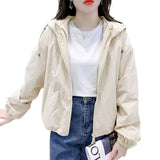 Hooded Short Solid-Color Small Sprint Jacket Women's Spring And Autumn Loose Casual Jacket Double Zipper Trend Top