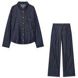 2026 Spring New Single-Dbutton Loose-Clensed Denim Shirt High-Waisted Denim Trousers Suit Women 4083026