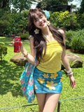 Dopamine Pure Hot Girl Yellow Bra Strapd To Women's Summer Holiday Dress Wearing Atmosphere Set