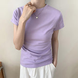 2026 Early Spring Shoulder T-Shirt Women's Short-Sleeved Summer Slimming With Pure Cotton Bra Elastic Tight Body