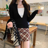 Lazy High-End Fake Two-Piece Sweater Woman 2025 New Early Autumn Wearing A Huge Good-Looking Knitted Shirt Top