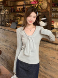 Korean Design Lace Shawl Striped Long-Sleeved T-Shirt For Autumn Unique Beautiful Miu-Bottomed Top