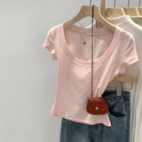Mordell Shoulder-To-Shoulder U-Neck Short-Sleeved T-Shirt For Women's Summer 2026 New Explosive Pure Hottie Top
