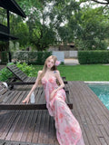 Seaside Vacation High-End Beach Dress Pure Sexy Pink Crumbs Hanging Dress Women's Drag Skirt