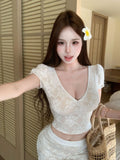 French Half-Brace Ass Skirt 2026 Summer Pure Lust Style V-Neck Lace Dress Sweet Two-Piece Suit Skirt