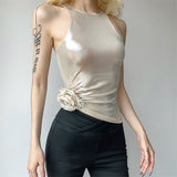 2025 Spring New Cool Girl Hottie Style Retro Rose Positioning Decorated Sleeveless Vest Women's Spoon