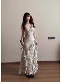 French Lotus Leaf Side Wave Dot Dress Women Summer Seaside Holiday Wind Irregular Temperament Sling Skirt Bag Hip Long Skirt
