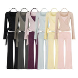 Korean Suit Strapped Knitted Cardigan T-Shirt Women Hanging Neck Hanging Slings Feel Leisure Pants Anti-Walking Half-Dress Skirt