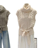 2026 Mahjong Sweater Vest Women's Autumn And Winter Spring Folding Collared Belt Knitted Top