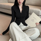 2025 Cardigan Spring And Autumn High-End Feel Shirt Semi-High Collar Bottom Shirt Can Wear A Coat