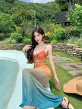 Holiday Holiday Dopamine Beauty Island Holiday Atmosphere Gradually Color Sunset Tie Dye Mesh Sling Skirt