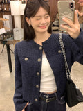 Tibetan Blue French Loose Feeling Small Fragrant Coat 2025 Autumn Design Sense Single Buckle Temperament Short Top