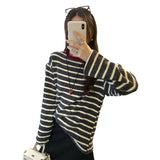 2025 Striped Color Grinding Loose Inside The Bottom Shirt Women's Autumn And Winter Korean Design Feeling Long-Sleeved T-Shirt Top