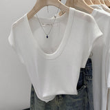 2026 Early Spring Direct Sale Lazy And Relaxed Feeling U Collar Knitted Shirt Women Set Up A Fashionable Short-Sleeved T-Shirt Summer
