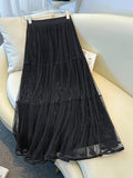 2025 New Velvet Half-Dress Woman Autumn Thin Sweet Design Mesh In The Long A Skirt