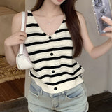 2026 Summer New Fashion V-Neck Hollow Wave Side Bump Color Buckle Sling Sling Ice Silk Knit Vest Woman