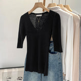 2026 Early Spring Temperament Style Of Thousands Of Temperaments In The Middle Sleeve Wool Knitted Shirt Women Hit Beautiful