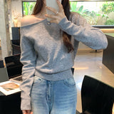 2026 Early Spring Gentle Wind Side-Slope Shoulder-Shaped Collar Wool Knitted Sweater Women Autumn And Winter On The Waist