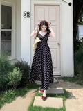 Korean Sweet High-End Feeling Dot Dress Woman 2025 Summer New Folded Waist Thin Temperament Long Dress
