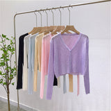 Small Fragrant Knitted Cardigan Thin Women's Ice Silk Loose Outer Sun Protection Coat Summer Short Top Long Sleeve